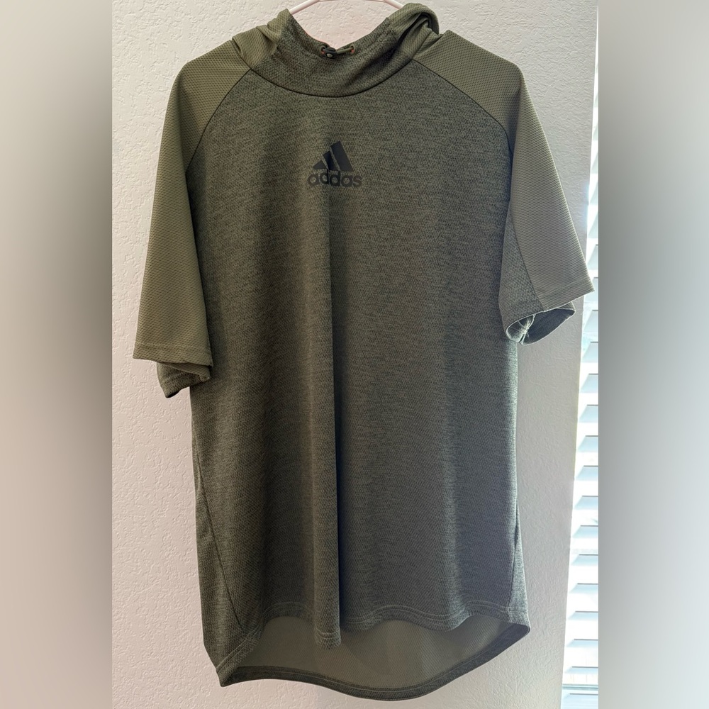 Adidas Men's Dark Green Short Sleeve Tee with Hood